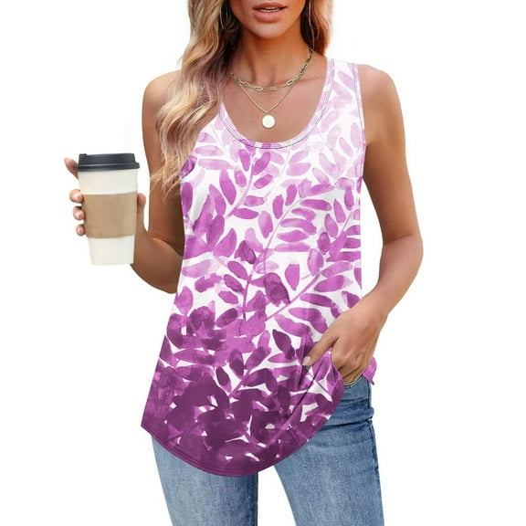 Jjayotai No Boundaris Tank Tops Womens 2025, Round Neck Sleeveless Summer Tops, Floral Printed Flowy Tee, Loose Fit Casual Shirts, Spring Trendy Clothes, Boho Outfits Purple^ XL