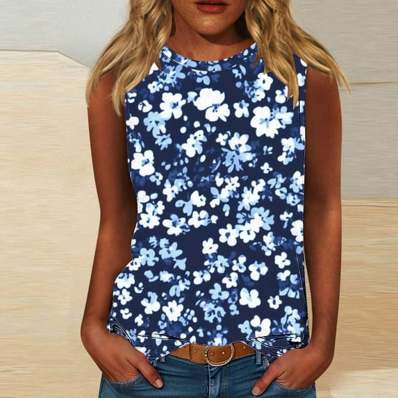 Jjayotai No Boundaris Women's Floral Tank Tops, Sleeveless Wildflowers Floral Graphic Tees Tops, Casual Summer Oversized Tshirts for Women, Womens Tank Tops Clearance XXXL