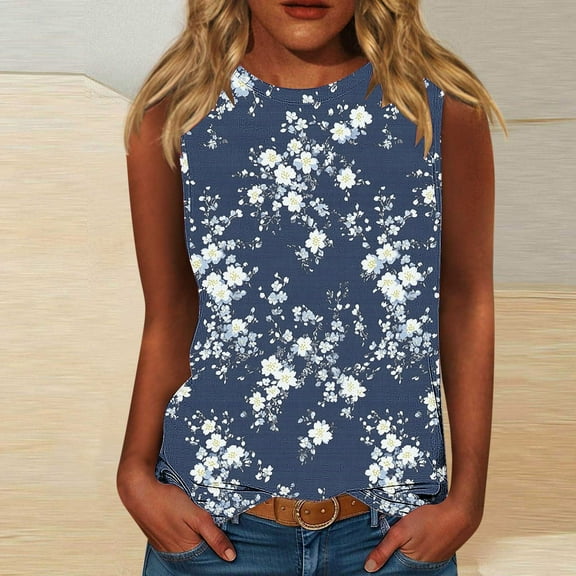 Jjayotai No Boundaris Womens Tank Tops Plus Size, Women Summer Tops, Sleeveless Tank, Floral Casual Loose Fit Cute T-Shirt Tunic, Oversized Tshirts for Women M