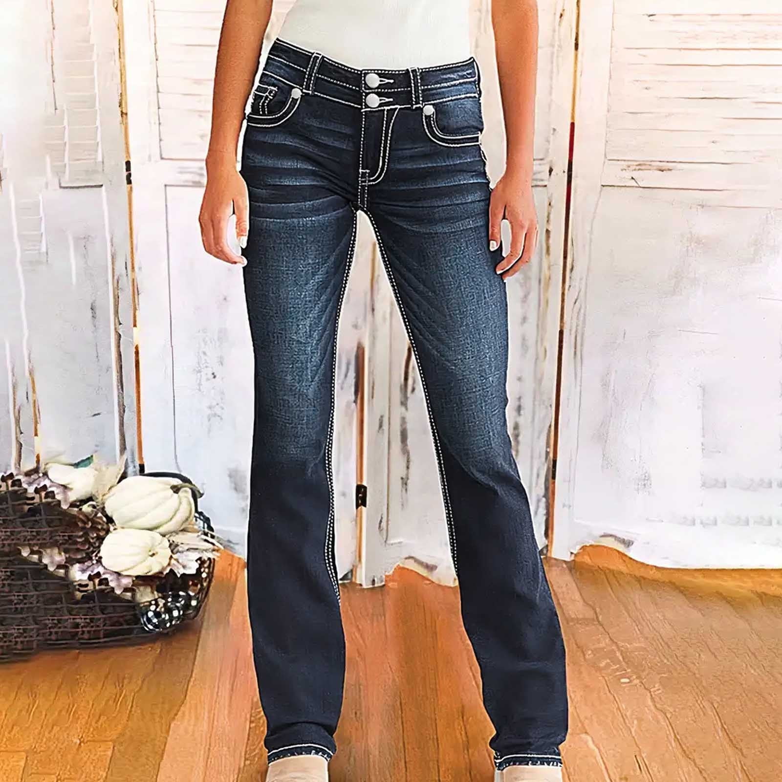 Jjayotai Butt Lifting Bootcut Jeans, Double Button Straight Leg