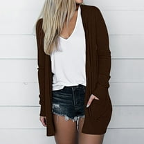 Jjayotai Cardigan Sweaters for Women, Women's Cardigans Fall 2024, Fashion Fall Outfits Long Sleeve Open Front Sweaters Pockets Brown L