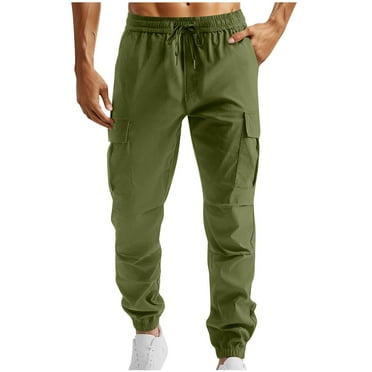 Jjayotai Cargo Pants for Men, Slim Fit Basic Workout Cuffed Leg Trousers, Drawstring Elastic Waist Sweatpants with Pockets Army Green S