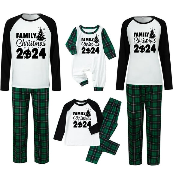 Jjayotai Christmas Family Pajamas Matching Sets, Plus Size Matching Holiday Pajamas Jammies, Cute Plaid Xmas Pjs Sleepwear Green XXL-Mom