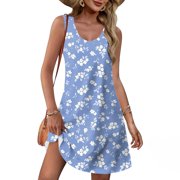Jjayotai Cocktail Dresses for Women, Loose Crewneck Sleeveless Sundresses Swimsuit Coverup with Pockets, Vacation Dresses for Women 2025