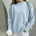 thumbnail image 1 of Jjayotai Cute Pullover Sweaters for Women, Y2k Oversized Crewneck Sweatshirt, Heart Graphic Print Crochet Knit Long Sleeve Tops Light Blue S, 1 of 5