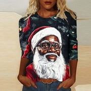 Jjayotai African American Christmas Santa Shirts, Women Black Santa Christmas Shirts, 3D Graphic Xmas Holiday Party Pullover Clearance Multicolor XXXXL