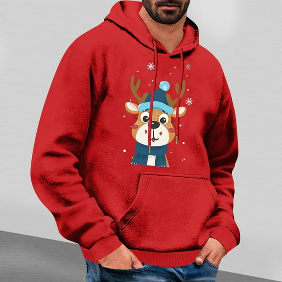 Jjayotai Christmas Mens Hoodie, Lightweight Oversized Christmas Print Pullover Sweatshirts, 2024 Workout Long Sleeve Fashion Top Red S