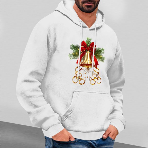 Jjayotai Christmas Sweatshirt, Mens Hoodies Pullover, Ugly Christmas Sweater, Graphic Print Long Sleeve Sweatshirts with Pockets White XXL