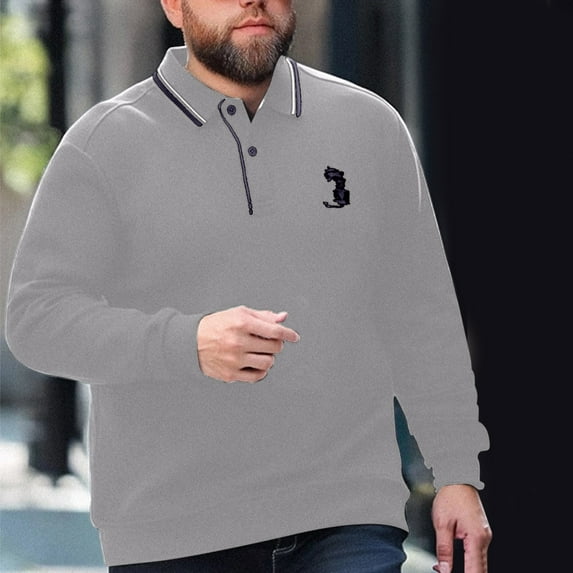 Jjayotai Men’s Polo Shirts Clearance, Long Sleeve Casual Golf Polo, Classic Cotton Polo T Shirts, Buttons Henley Tops Gray L