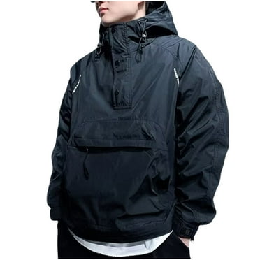 Jjayotai Men's Soft Shell Jacket, Lightweight Water proof Windproof Outdoor Hooded Zip up Hiking Rain Coat Black L