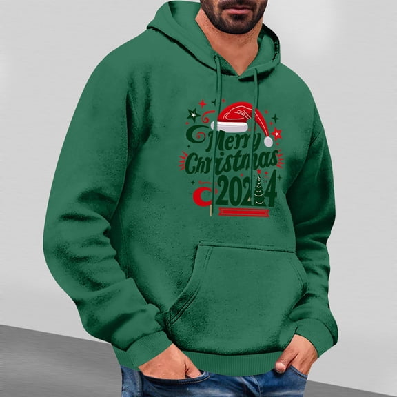 Jjayotai Mens Christmas Hoodies, Funny Christmas Hat Graphic Sweatshirts, Fashion Loose Pullover, Fall Winter Trendy Tunic Tops Green L