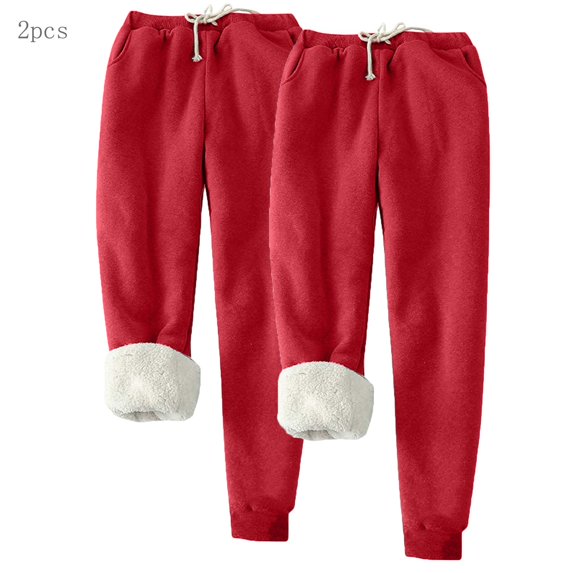 Jjayotai Fleece Lined Sweatpants, Womens Plus Size Joggers, Warm Sherpa Elastic Hight Waisted Athletic Sweat Pants Winter Casual Trousers 2 Pack Red S