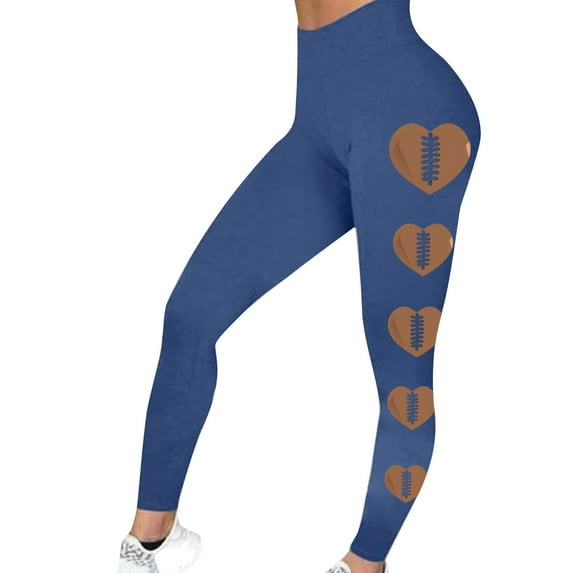 Jjayotai Football Leggings for Women, High Waisted Pants for Women, Tummy Control Leggings Yoga Pants, Soft Buttery Tights Blue L