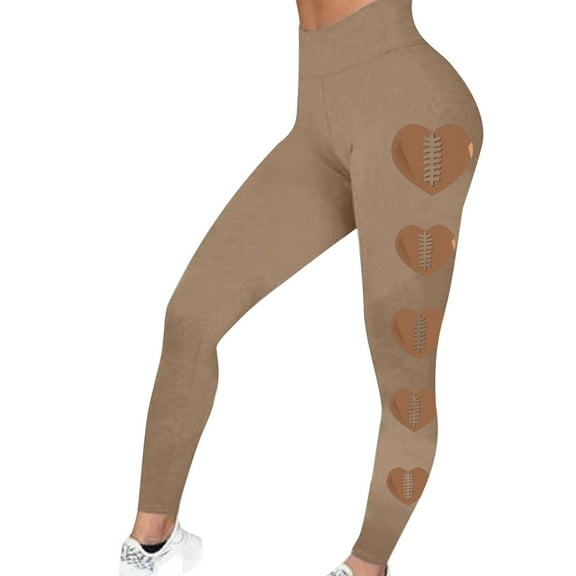 Jjayotai Football Leggings for Women, High Waisted Pants for Women, Tummy Control Leggings Yoga Pants, Soft Buttery Tights Khaki M