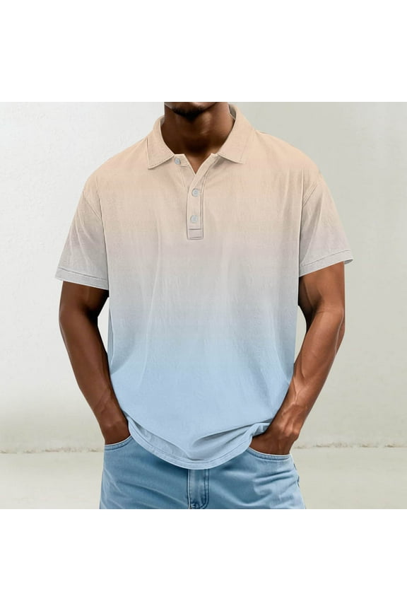 George Polo Shirts for Men Big and Tall, Men's Casual Fashion Color Block Button Down Short Sleeve Lapel Hook Buckle T-shirt, Classic Tees for Men