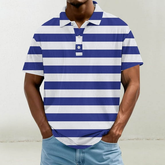 Jjayotai George Polo Shirts for Men Big and Tall, Men's Casual Fashion Color Block Button Down Short Sleeve Lapel Hook Buckle T-shirt, Classic Tees for Men