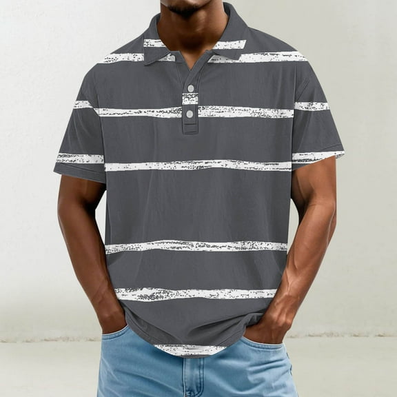 Jjayotai George Polo Shirts for Men Big and Tall, Men's Casual Fashion Color Block Button Down Short Sleeve Lapel Hook Buckle T-shirt, Classic Tees for Men