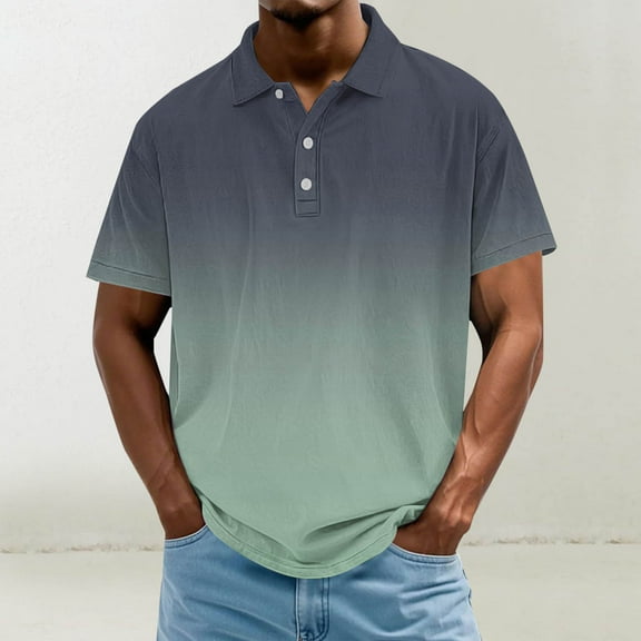 Jjayotai George Polo Shirts for Men Big and Tall, Men's Casual Fashion Color Block Button Down Short Sleeve Lapel Hook Buckle T-shirt, Classic Tees for Men