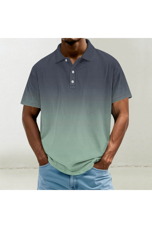 George Polo Shirts for Men Big and Tall, Men's Casual Fashion Color Block Button Down Short Sleeve Lapel Hook Buckle T-shirt, Classic Tees for Men