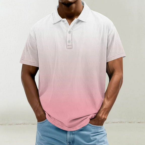 Jjayotai George Polo Shirts for Men Big and Tall, Men's Casual Fashion Color Block Button Down Short Sleeve Lapel Hook Buckle T-shirt, Classic Tees for Men