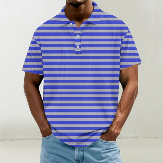 Jjayotai George Polo Shirts for Men Big and Tall, Men's Casual Fashion Color Block Button Down Short Sleeve Lapel Hook Buckle T-shirt, Classic Tees for Men