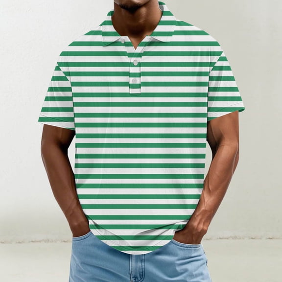 Jjayotai George Polo Shirts for Men Big and Tall, Men's Casual Fashion Color Block Button Down Short Sleeve Lapel Hook Buckle T-shirt, Classic Tees for Men