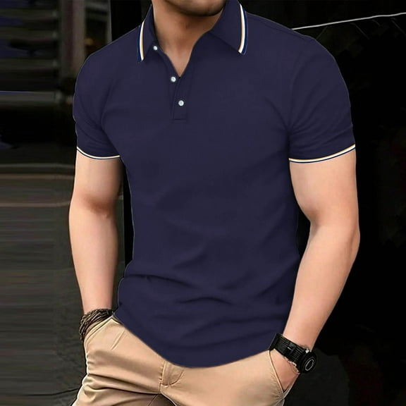 Jjayotai George Polo Shirts for Men, Men Solid Color Casual Button Short Sleeve Turndown Collar Shirt, Classic Tees for Men