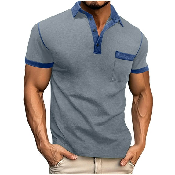 Jjayotai George Polo Shirts for Men, Men's Casual Fashion Solid Color Lapel Short Sleeve Shirt with Button Pocket, Golf Tees