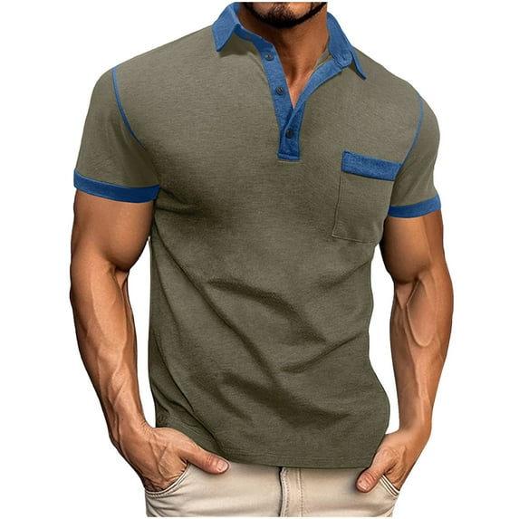 Jjayotai George Polo Shirts for Men, Men's Casual Fashion Solid Color Lapel Short Sleeve Shirt with Button Pocket, Golf Tees