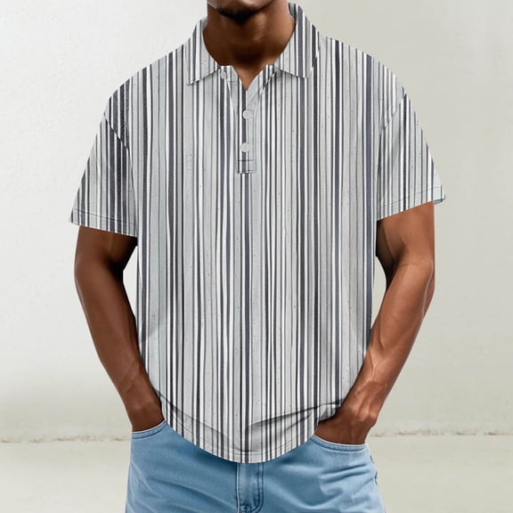 Jjayotai George Polo Shirts for Men, Men's Casual Loose Button Down Lapel Shirt, Short Sleeve Stripe Prined T-Shirt, Vintage Tees for Men