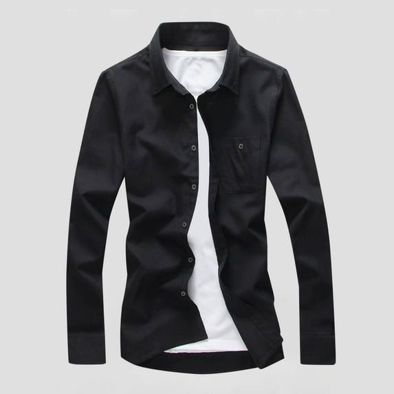 Jjayotai George Shirts for Men, Men's Casual Business Shirt, Button Long Sleeve Sleeve Lapel Top with Pocket, Mens Tees