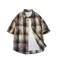 thumbnail image 1 of Jjayotai George Shirts for Men, Men's Casual Short Sleeve Tie Dye Plaid Printed Lapel Thin Button Down Shirt, Vintage Tees for Men, 1 of 3