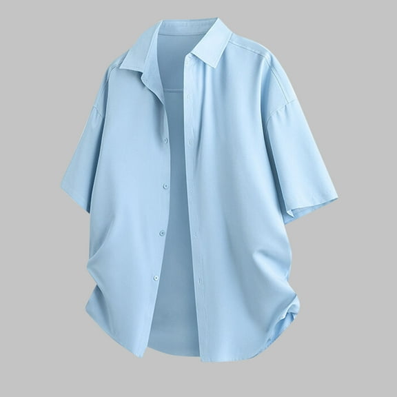 Jjayotai George Shirts for Men, Men's Casual Solid Color Button Down Loose Short Sleeve Turndown Collar Blouse Shirt, True Classic Tees Men