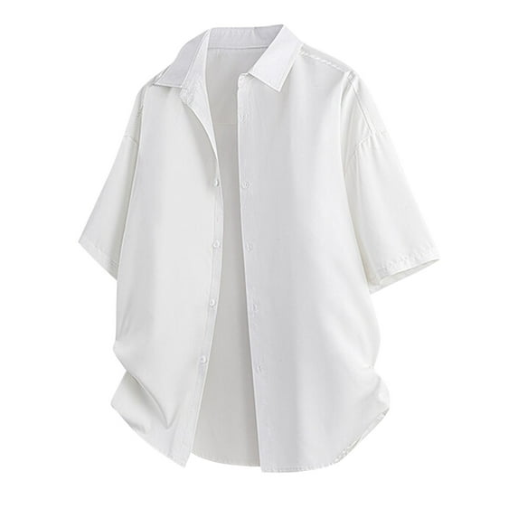 Jjayotai George Shirts for Men, Men's Casual Solid Color Button Down Loose Short Sleeve Turndown Collar Blouse Shirt, True Classic Tees Men