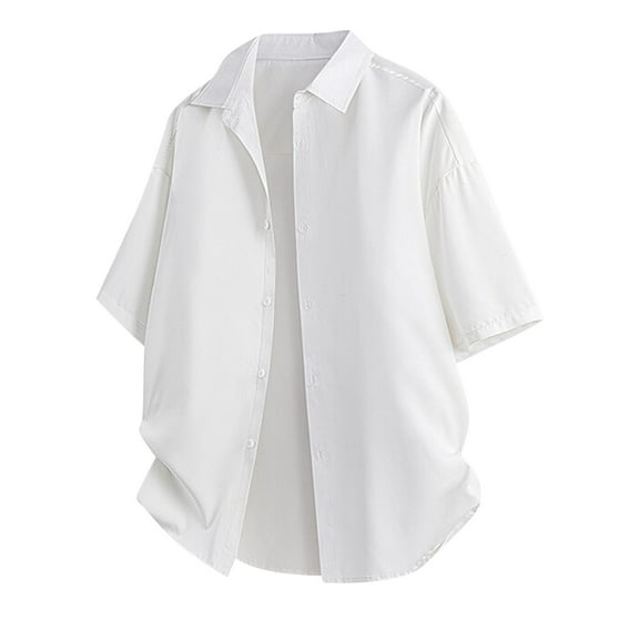 Jjayotai George Shirts for Men, Men's Casual Solid Color Button Down Loose Short Sleeve Turndown Collar Blouse Shirt, True Classic Tees Men