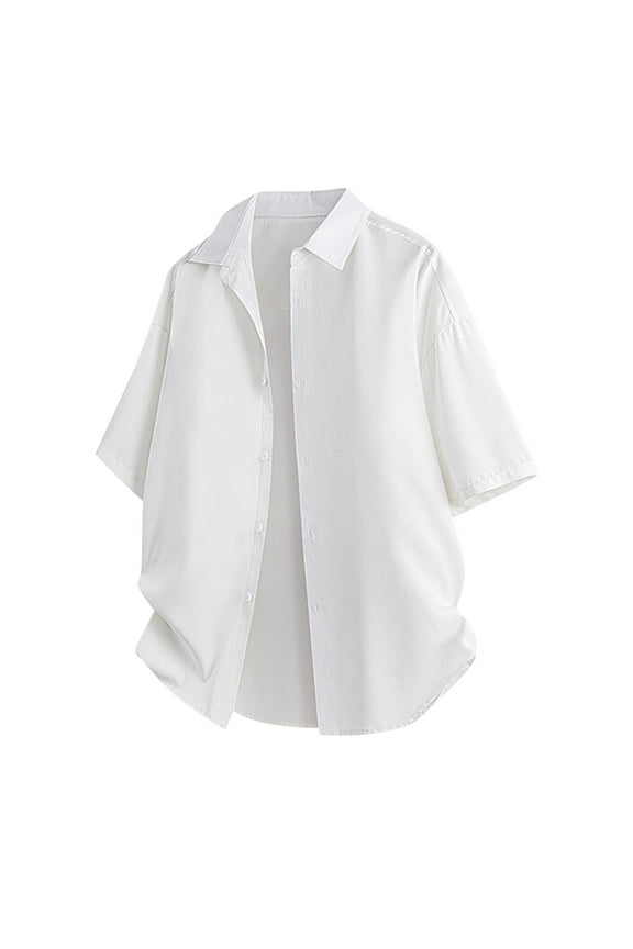 George Shirts for Men, Men's Casual Solid Color Button Down Loose Short Sleeve Turndown Collar Blouse Shirt, True Classic Tees Men