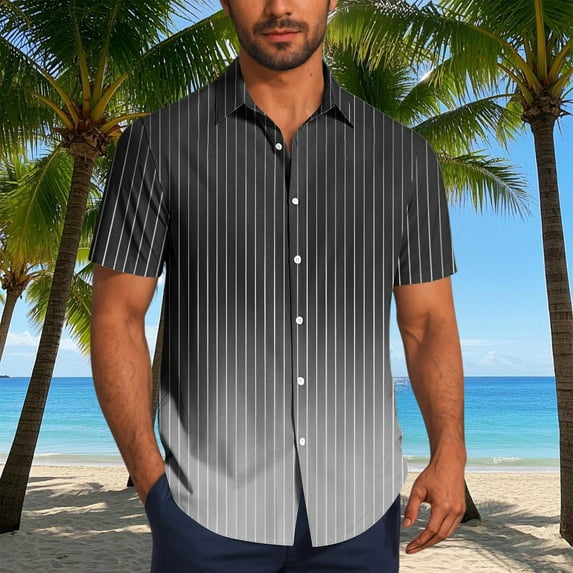 Jjayotai George Shirts for Men, Men's Gradient Shirt, Fashion Stripe Printed Button Down Short Sleeve Lapel Top, Mens Tees