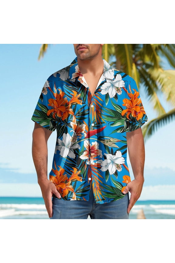 George Shirts for Men, Men's Hawaiian Shirt, Short Sleeve Floral Button Down Shirts, Tropical Holiday Beach Shirts, Mens Graphic T-Shirts