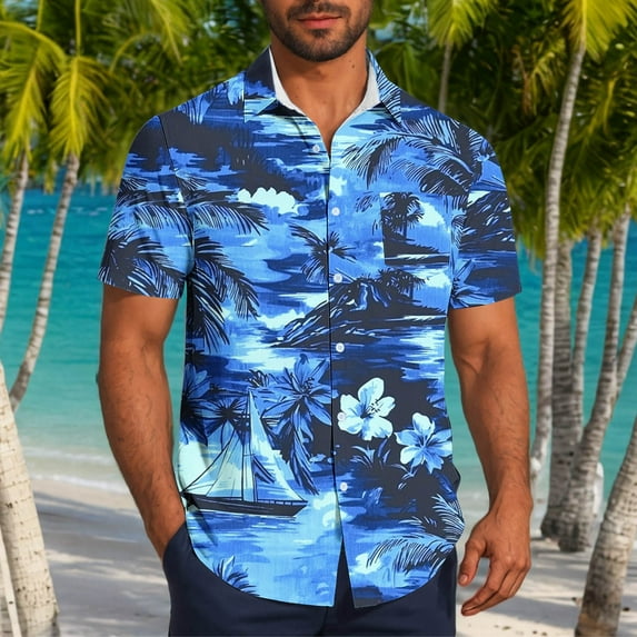 Jjayotai George Shirts for Men Short Sleeve, Mens Casual Fashion Floral Printed Button Turndown Collar Blouse Shirt with Pocket, Hawaiian Shirt