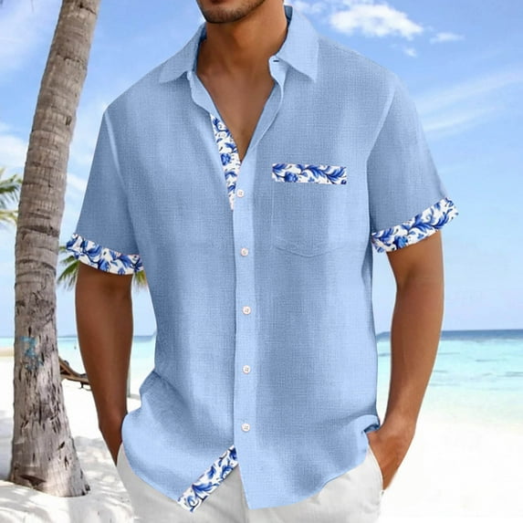 Jjayotai George Shirts for Men with Pocket, Men Casual Floral Print Botton Down Turndown Short Sleeve Beach Shirt, Men's Graphic Tees