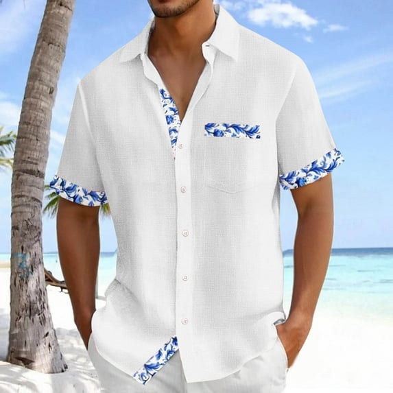 Jjayotai George Shirts for Men with Pocket, Men Casual Floral Print Botton Down Turndown Short Sleeve Beach Shirt, Men's Graphic Tees