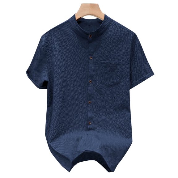 Jjayotai George Shirts for Men with Pocket, Men's Casual Shirt, Short Sleeve Vintage Bowling Shirt, Beach Summer Button Up Waffle Shirt, Mens Tees