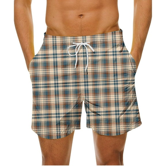 Jjayotai George Shorts Men Clearance Plus Size Shorts, Fashionable Men's Casual Checkered Striped Elastic Waistband Drawstring Shorts, Mens Shorts