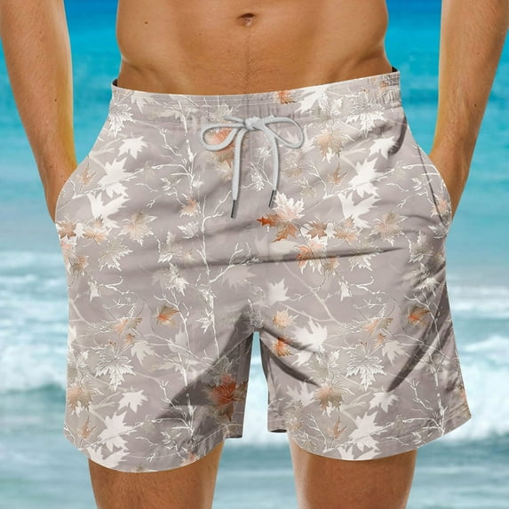 Jjayotai George Shorts Men Clearance Plus Size Shorts, Men's Fashion Casual Hawaiian Leaf Print Shorts Casual Print Swim Shorts, Mens Athletic Shorts