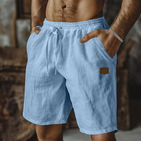 Jjayotai George Shorts Men, Mens Casual 5"/ 7" Cotton Linen Shorts, Elastic Waist Drawstring Summer Beach Shorts with Pockets