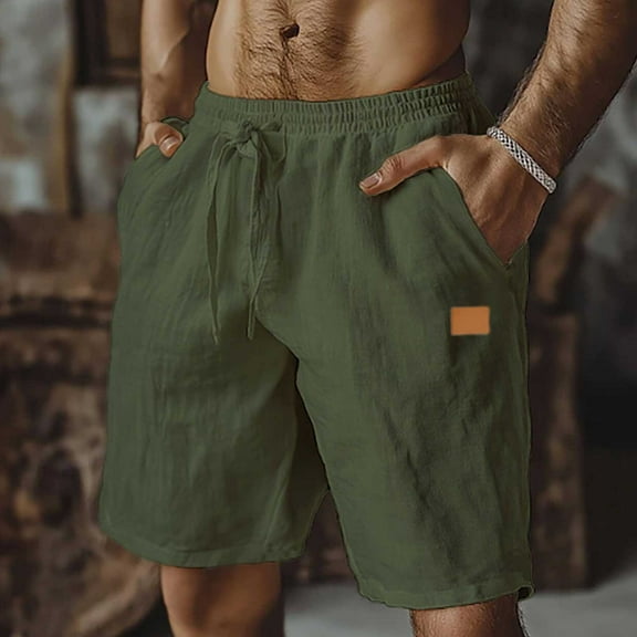 Jjayotai George Shorts Men, Mens Casual 5"/ 7" Cotton Linen Shorts, Elastic Waist Drawstring Summer Beach Shorts with Pockets