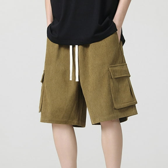 Jjayotai George Shorts Men, Mens Shorts, Corduroy Casual Short Drawstring Elastic Waist Lightweight Summer Beach Shorts, Loose Fit Shorts with Pockets