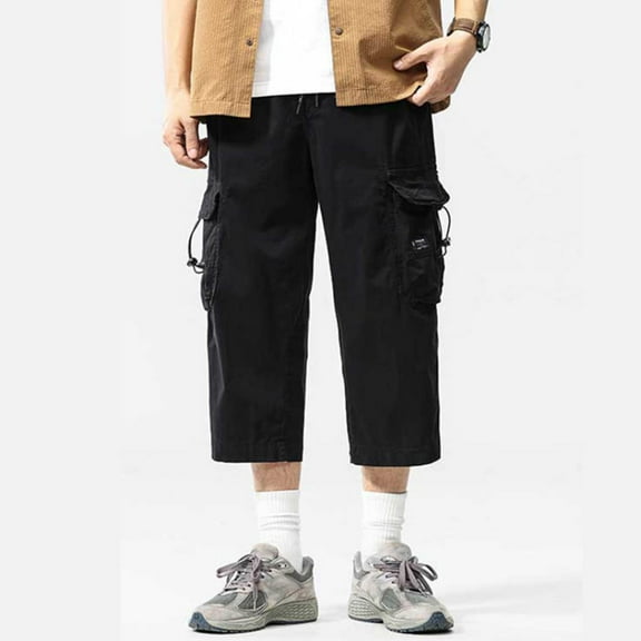 Jjayotai George Shorts for Men, Men’s Casual Cargo Shorts, Cotton Relaxed Utility Multi Pocket Pants, Mens Work Shorts, Elastic Waist Hiking Shorts