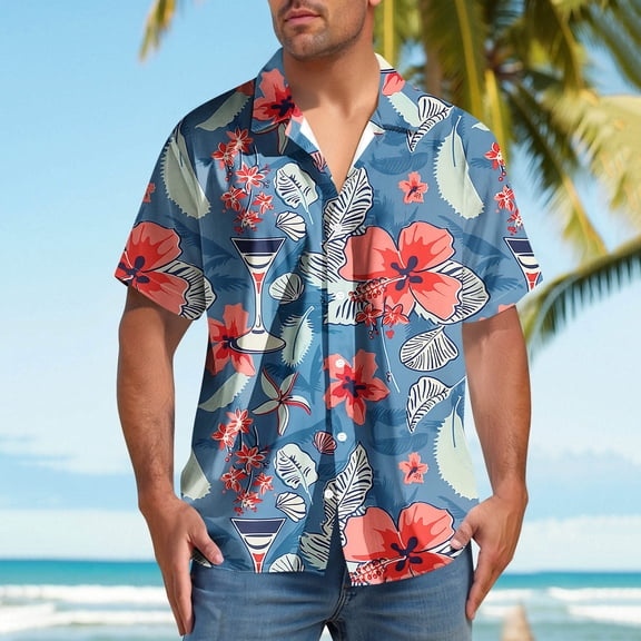 Jjayotai George T Shirt for Men, Beach Shirts, Short Sleeve Hawaiian Floral Shirt, Button Down Tropical Aloha Shirts, Oversized Tshirts for Men