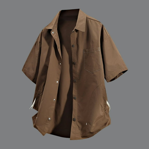 Jjayotai George T Shirts for Men, Men's Casual Solid Color Button Down Loose Fit Short Sleeve Turndown Collar Blouse Shirt, Vintage Tees for Men